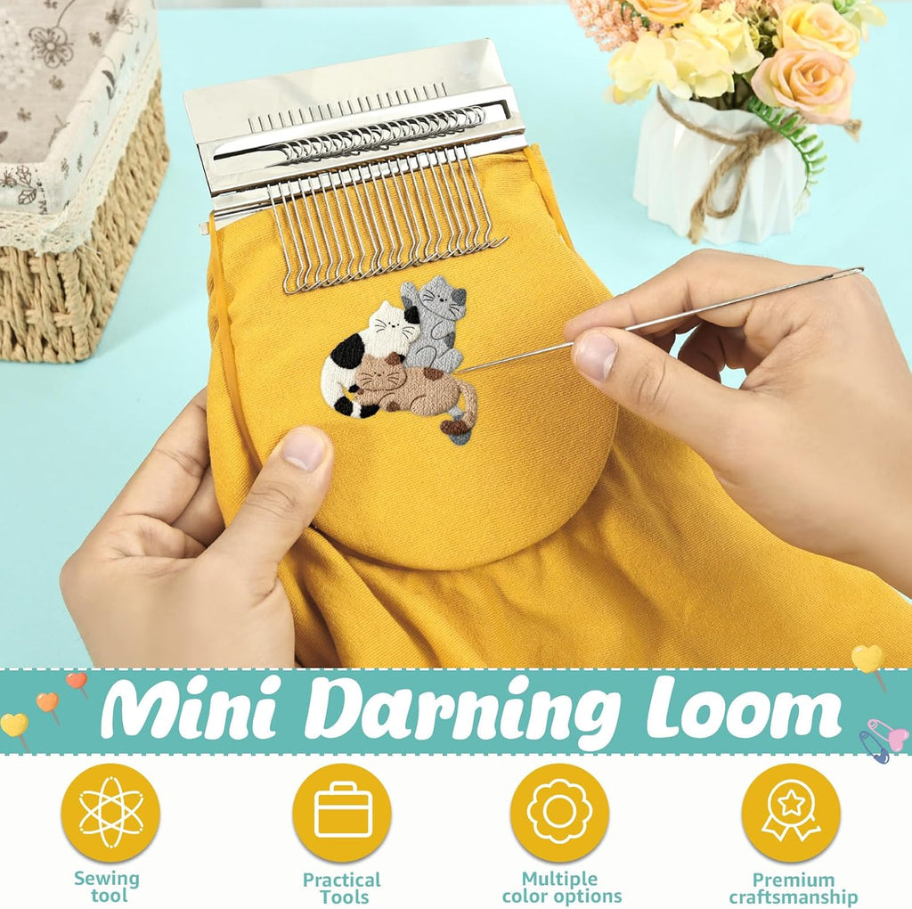 Mini Darning Frame Mushroom Knit Patch Kit with 14 Hook, Small Weaving