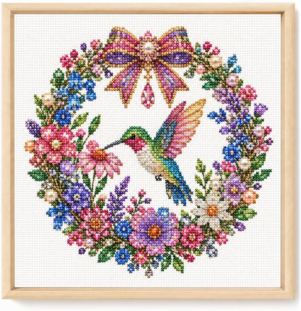 Humming Bird Stamped Cross Stitch Kits for Adults, Full Coverage 14CT