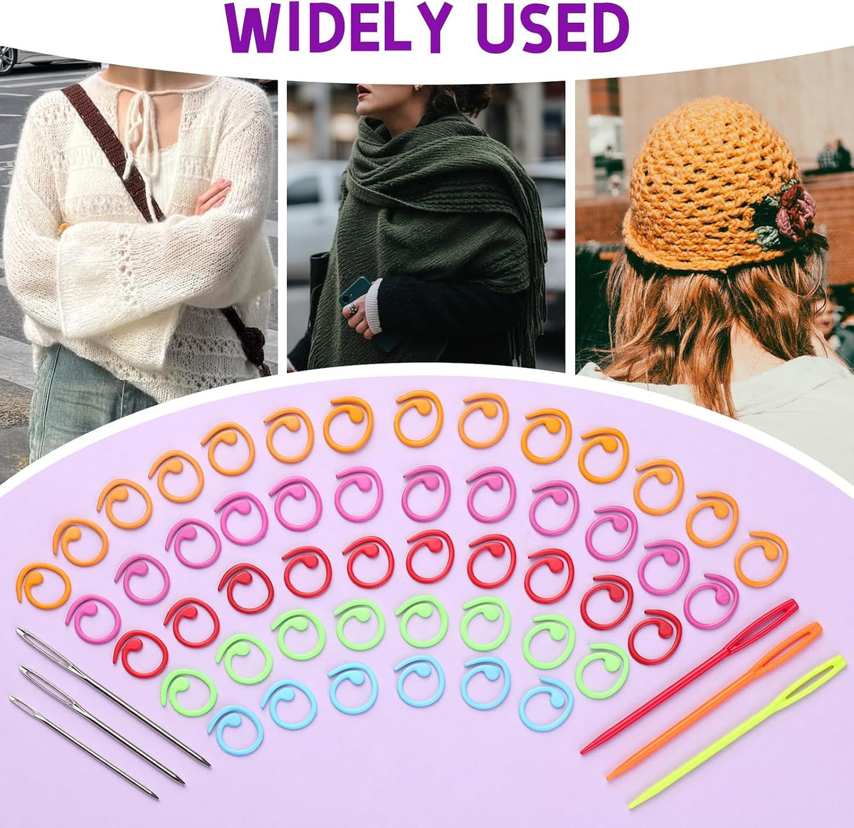 LOKUNN Metal Stitch Markers, 100 Pcs Metal Colorful Crochet Stitch