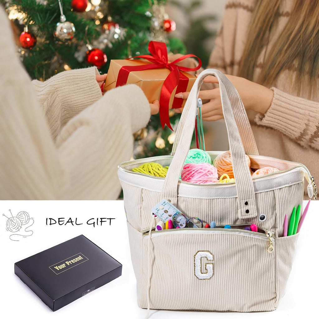 Initial Personalized Corduroy Yarn Bag Tote - Storage & Holder for