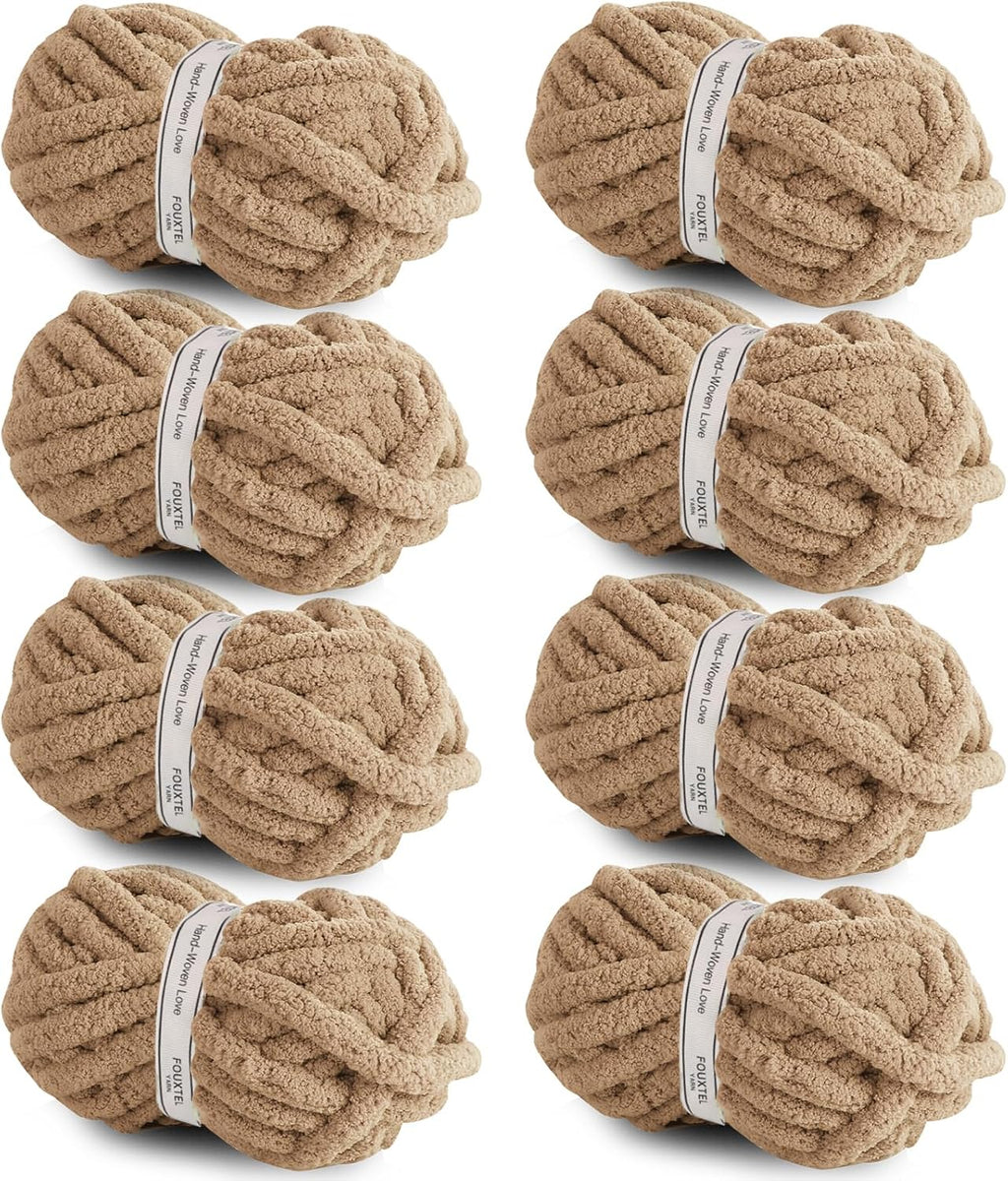 8 Jumbo Packs Chunky Chenille Yarn for Crocheting, 31.7 yds, 8 oz Each