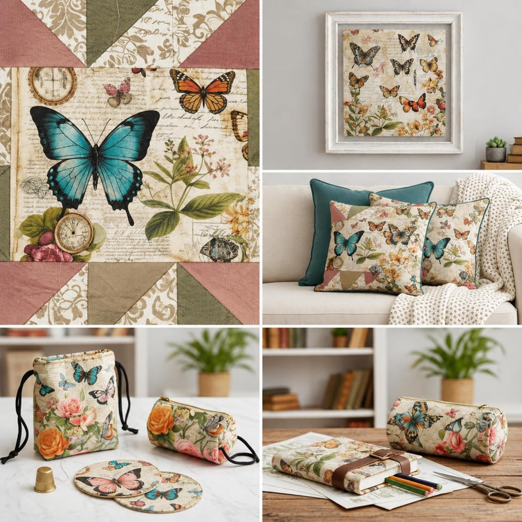 HunnmingRe 20 Pcs 10''x10'' Vintage Butterflies Quilting Fabric