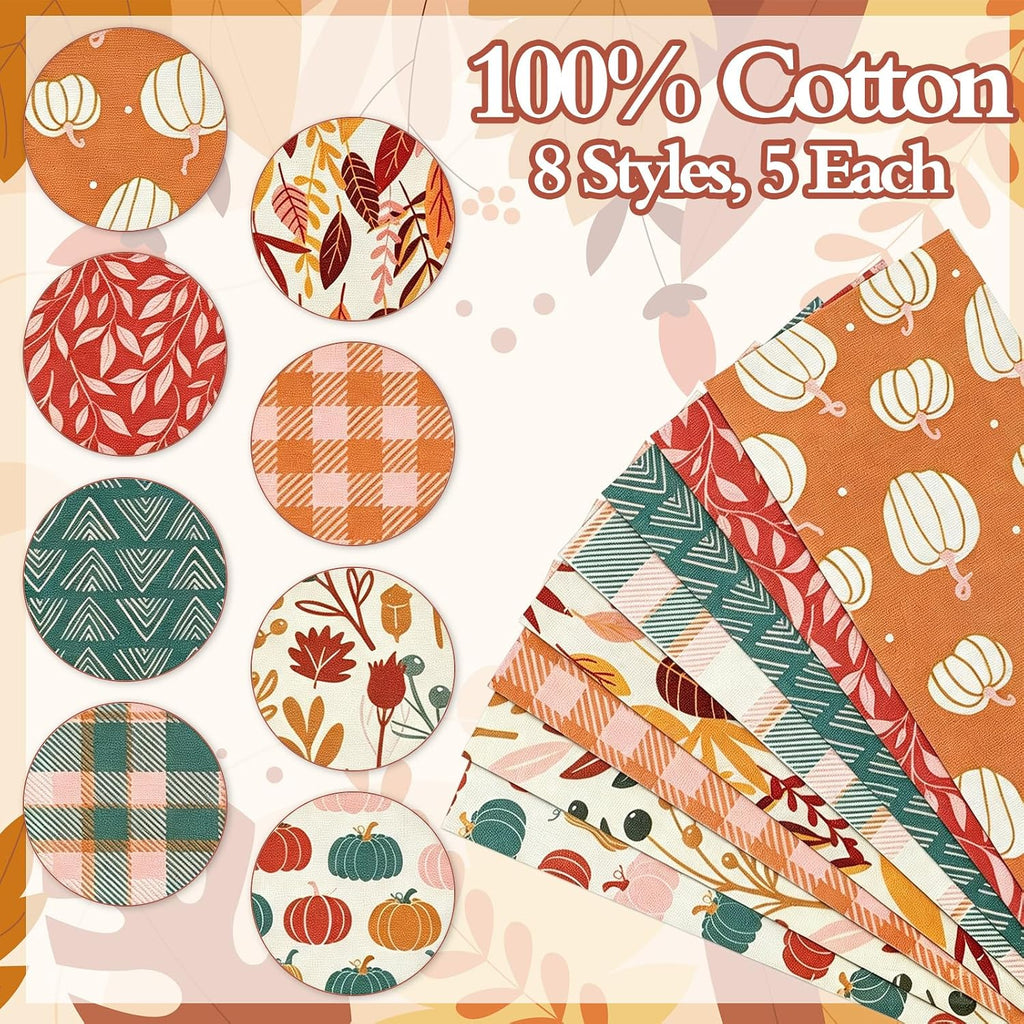40 Pcs 2.5" x 39.4" Boho Fall Cotton Fabric Bundles Fall Pattern