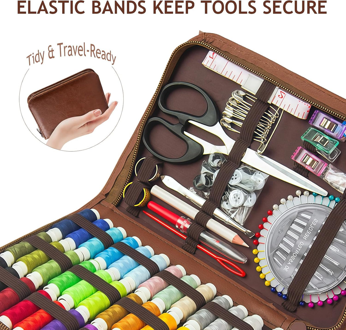 Portable Sewing Kit, 42 Color Threads, Sewing Supplies Organizer with