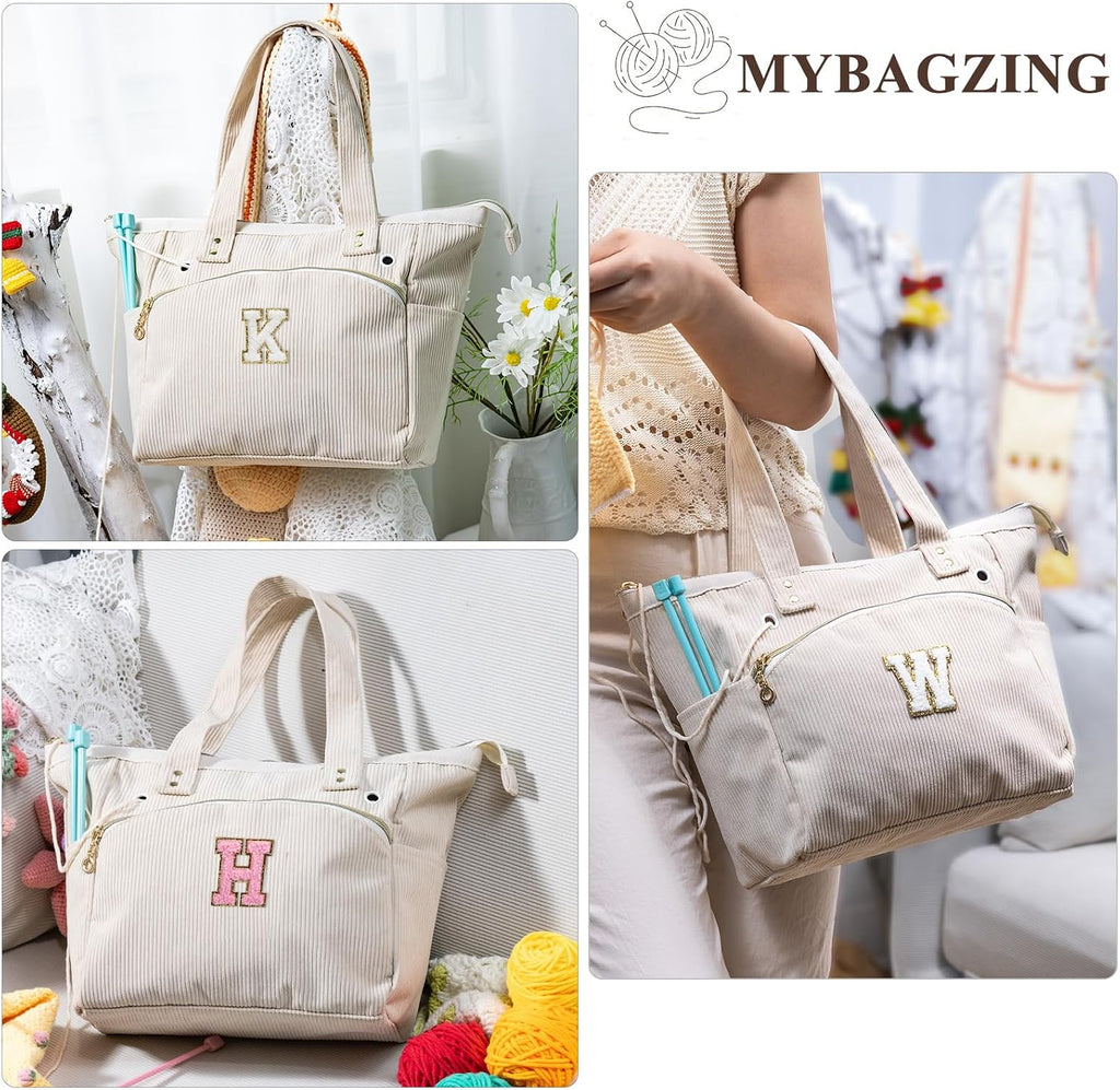 Initial Personalized Corduroy Yarn Bag Tote - Storage & Holder for