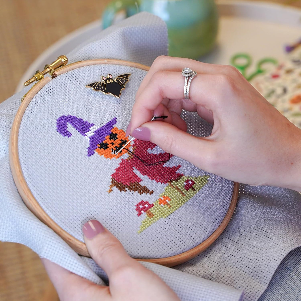 Caterpillar Cross Stitch Bat Magnetic Needle Minder - for Cross