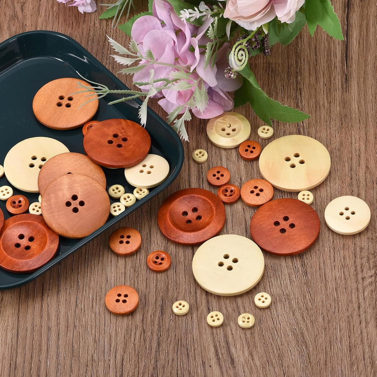 uxcell 50Pcs Wooden Buttons, 12.5mm(1/2") 4 Hole Round Wood Sewing