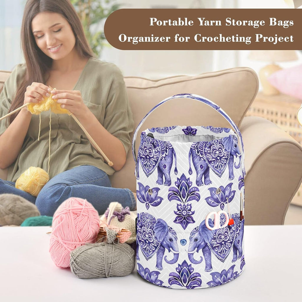 YETTASBIN Elephant Yarn Storage Bag, Large Crochet Knitting Bag