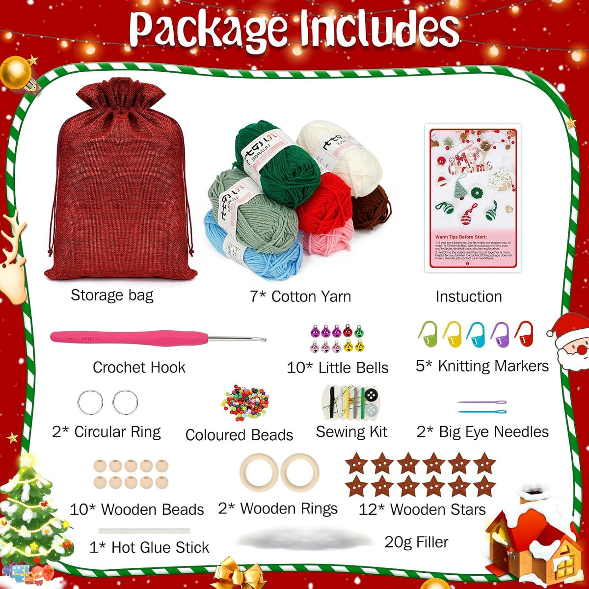 Uhapeer Christmas Crochet Kit for Beginners, 11-Pack Crochet