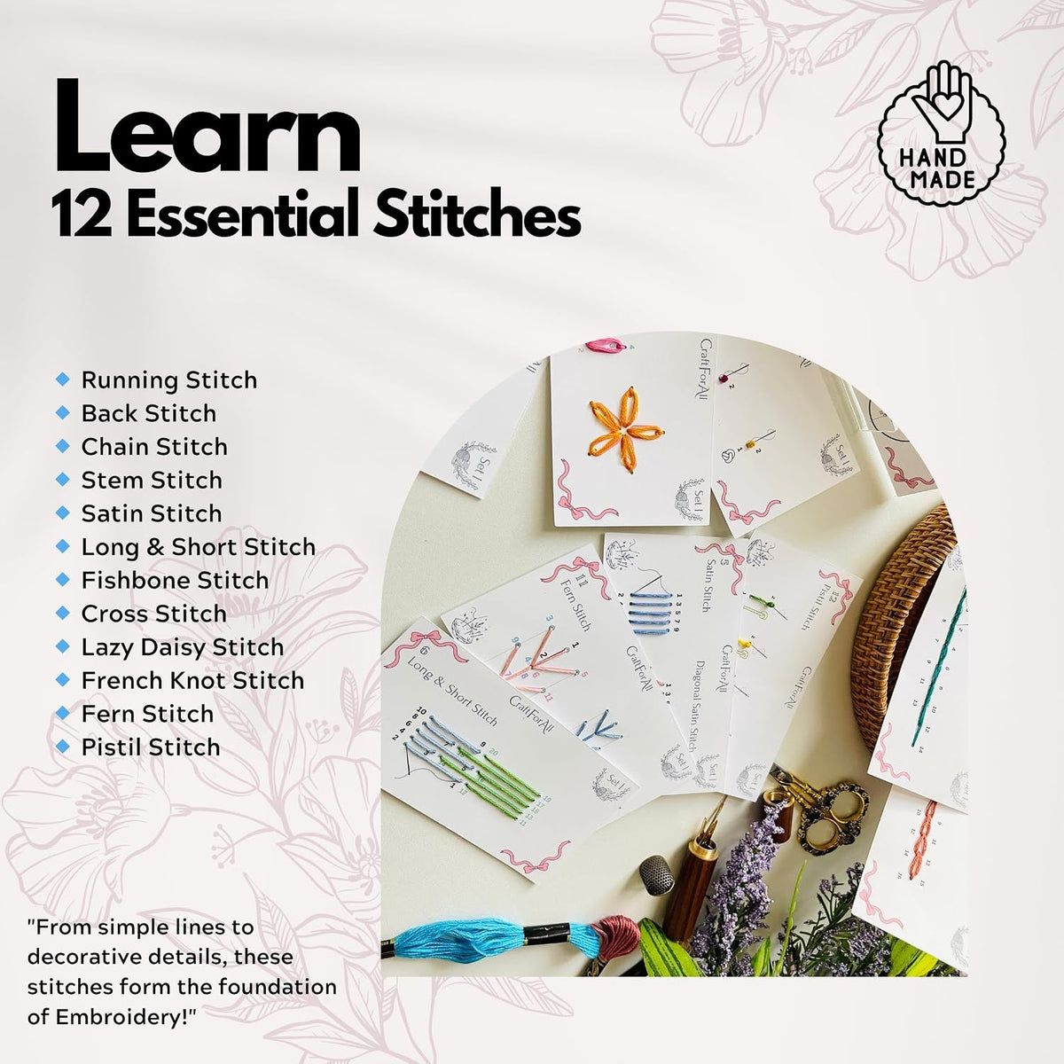 Perforated Embroidery Stitch Cards Starter DIY Kit, Beginner Colored