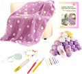 CSWCS Crochet Blanket Kit for Beginner, Purple Daisy Granny Square
