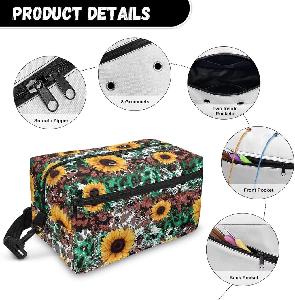 Fuxowvby Sunflower Yarn Storage Organizer Leopard Print Crochet Bag