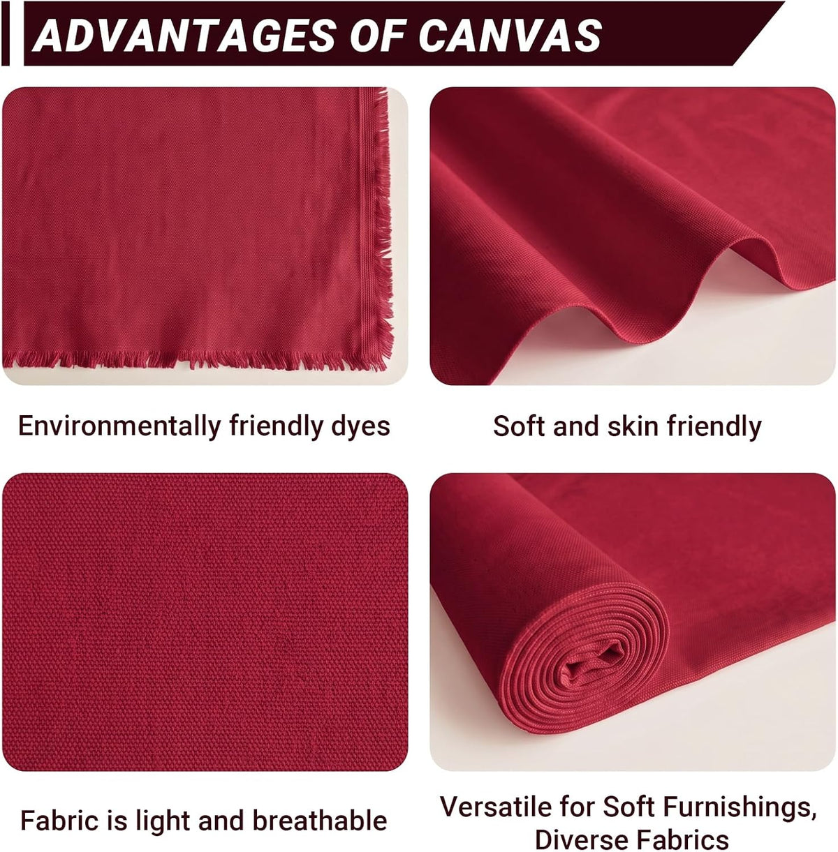 Red Poly Cotton Canvas Fabric, 1 Yard, 59 Inch Wide