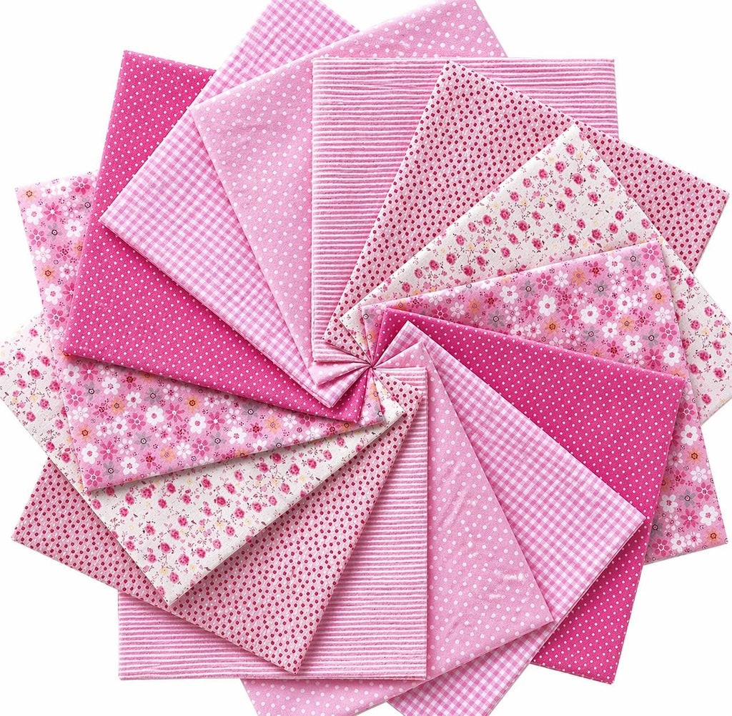 14PCS 10x10 Inch Pink Cotton Fabric Squares for Quilting, Pre-Cut