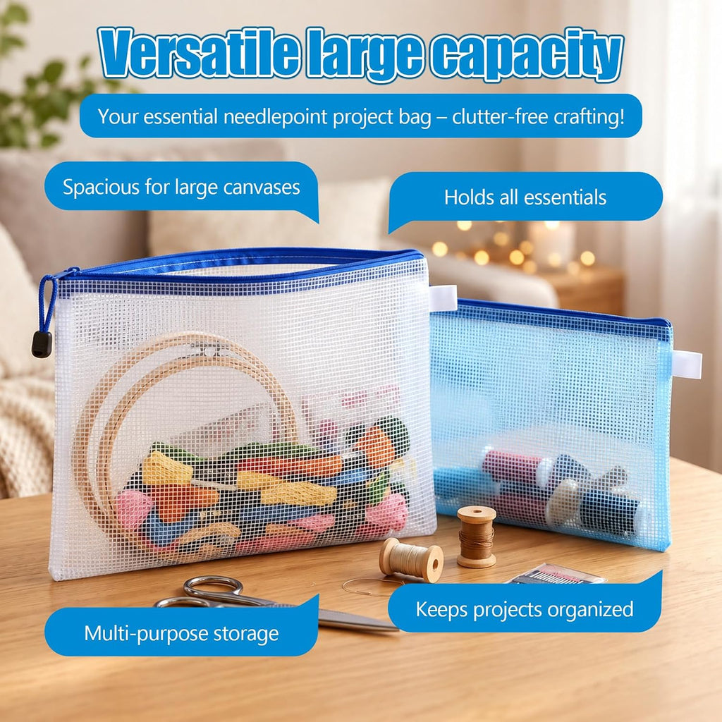 2 Pcs Needlepoint Project Bag Clear Mesh Zipper Pouch Bags Organizer