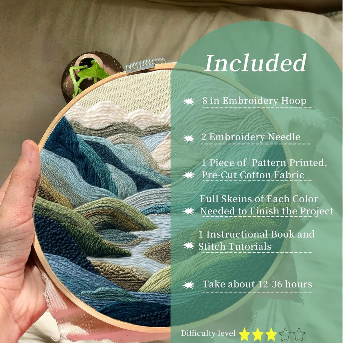 FONNUY Embroidery Kit for Beginners, Nature Hills Landscape