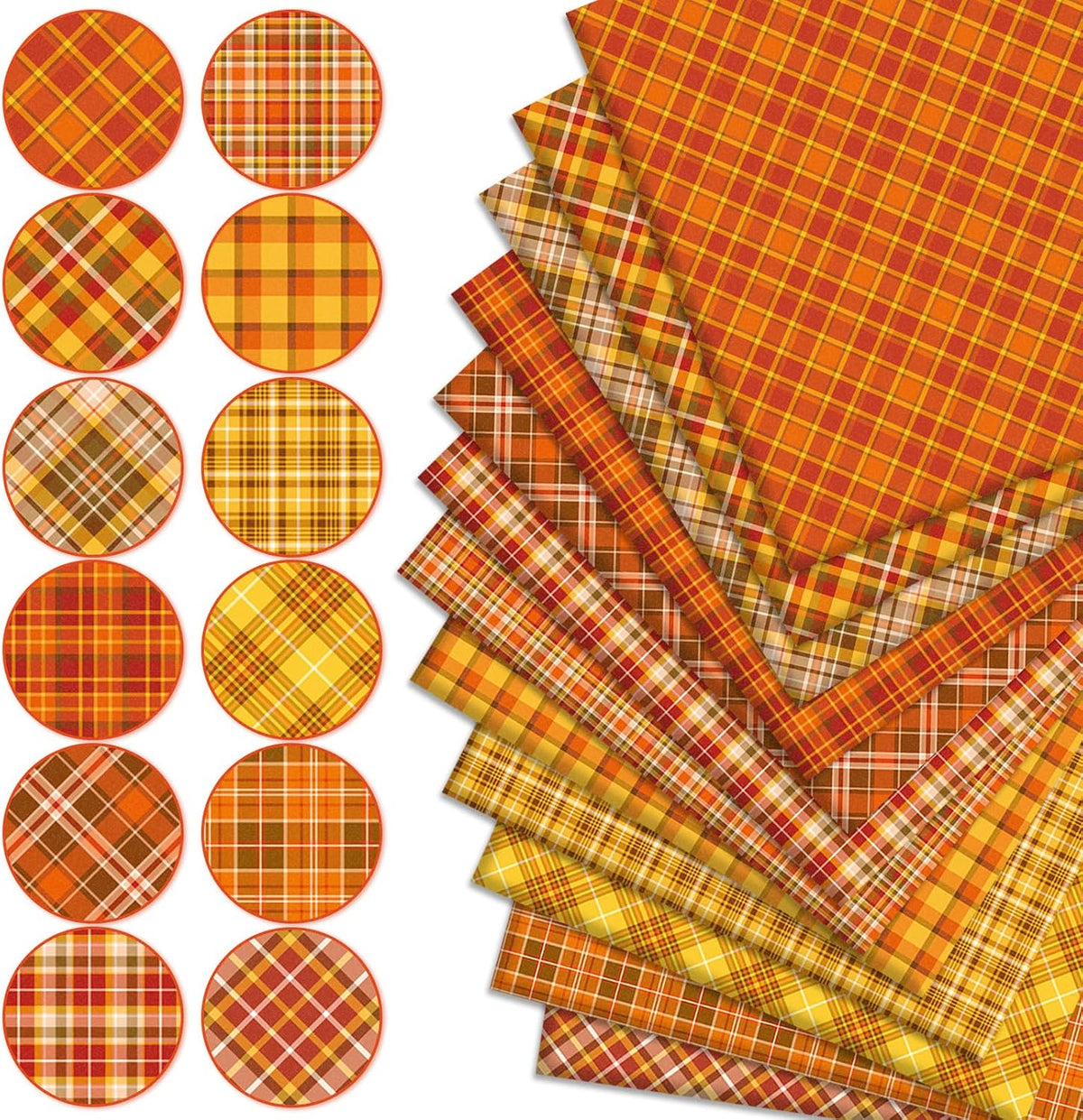 Whaline 12 Pcs Fall Cotton Fabric Bundles 10 x 10 Inch Autumn Buffalo