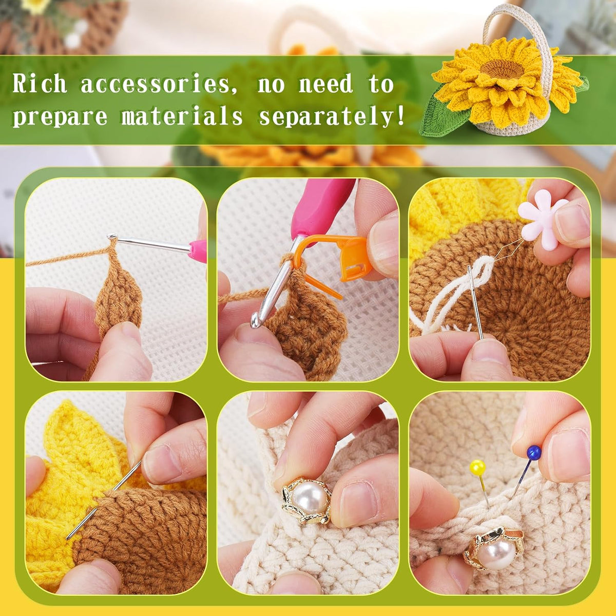 Yizzvb Crochet Kit, 5 Pcs Beginners Knitting Crochet Supplies