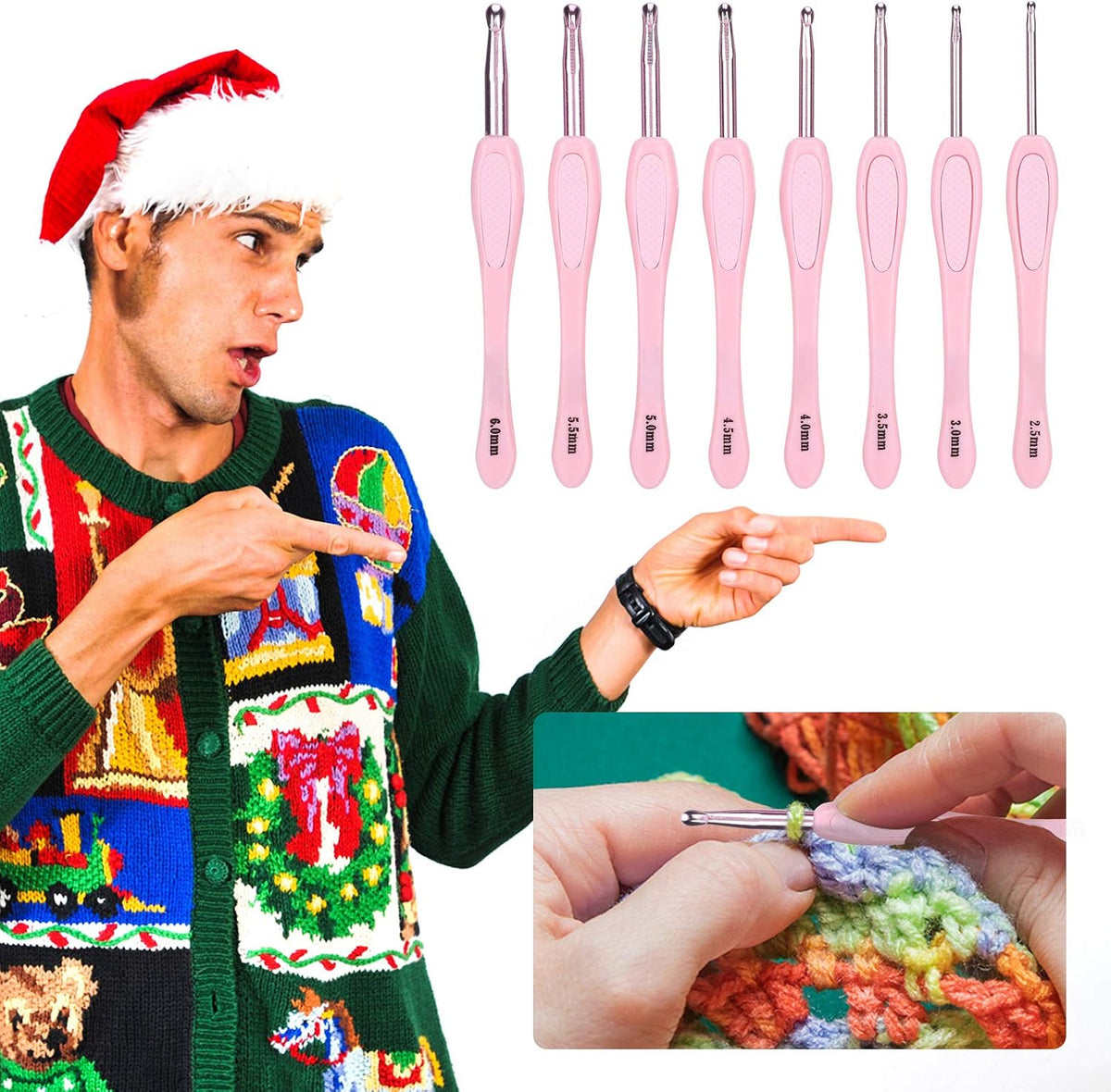 Changor 8pcs Crochet Hooks, Ergonomic Plastic Handle Knitting Needles