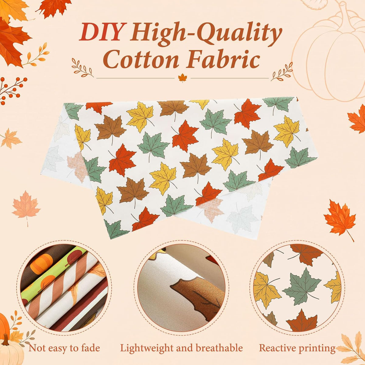 Tatuo 10 Pcs 20"x20" Cotton Fabric Quilting, Fall