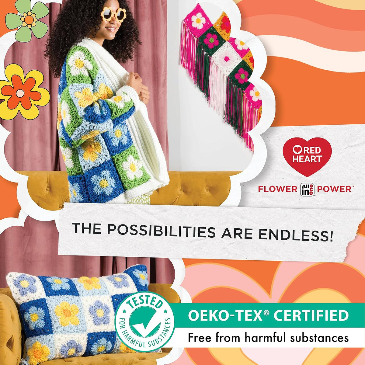 Red Heart All in One Flower Power Crochet Yarn, Dried Bouquet, 3-Pack