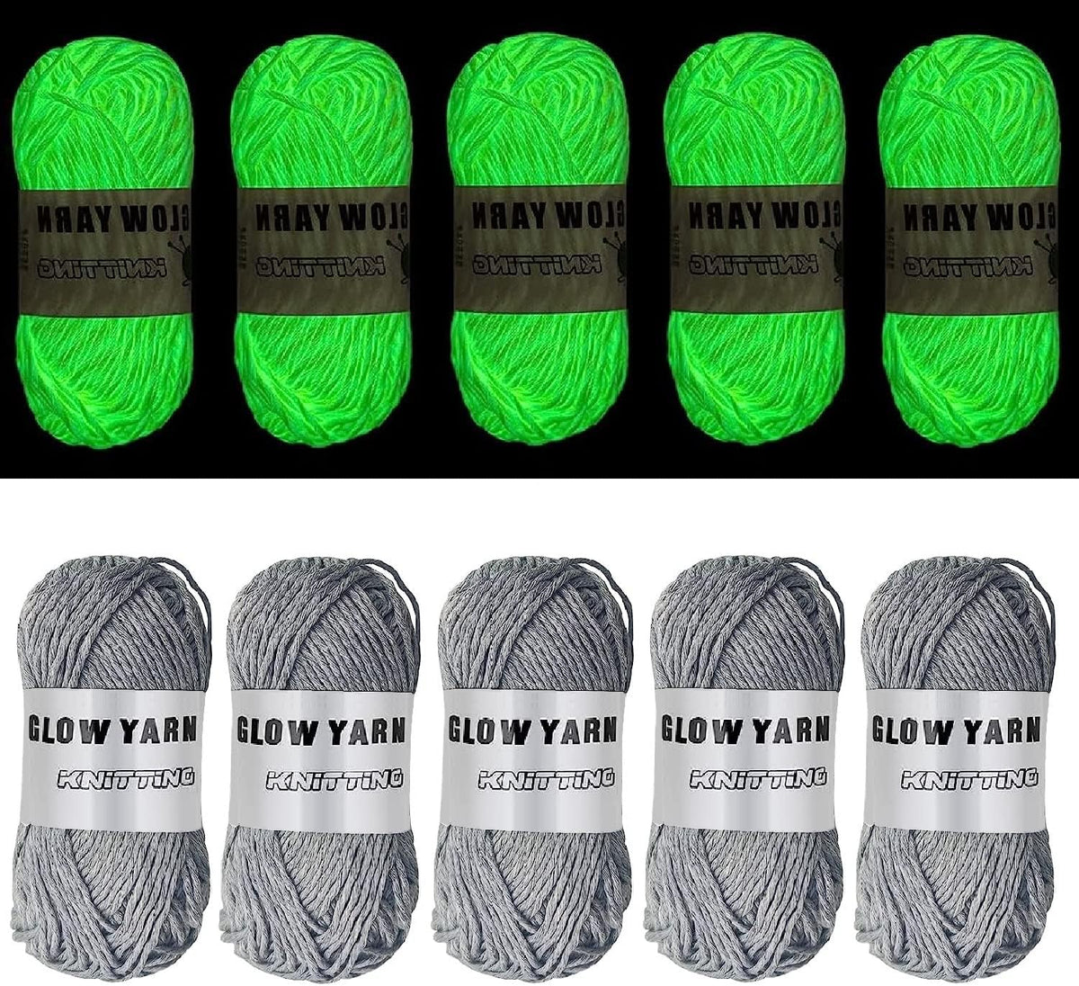 5 Rolls Glow in The Dark Yarn, 55 Yards Luminous Knitting Glowing