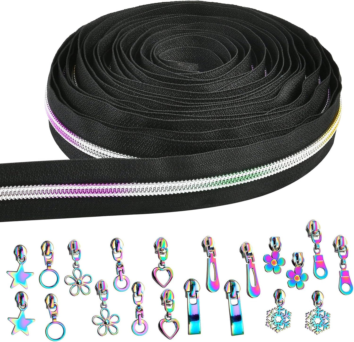 Elesunory #5 Black Rainbow Zipper by The Yard - 10 Yards Nylon Zipper