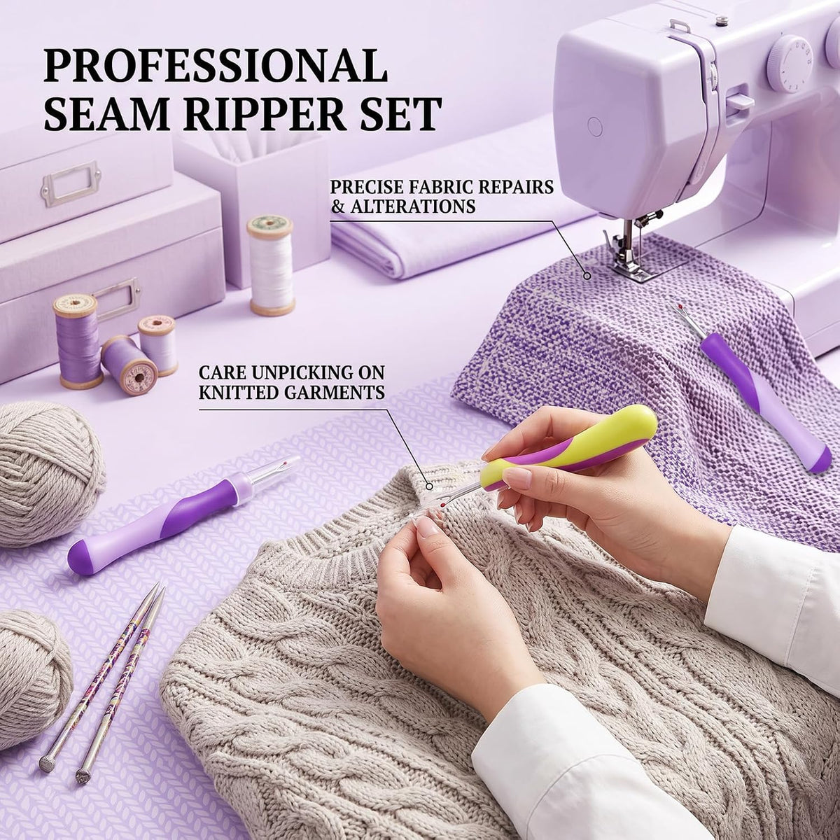 3PCS Seam Ripper Tool, Stitch Remover for Sewing, 5.2" Thread Cutter