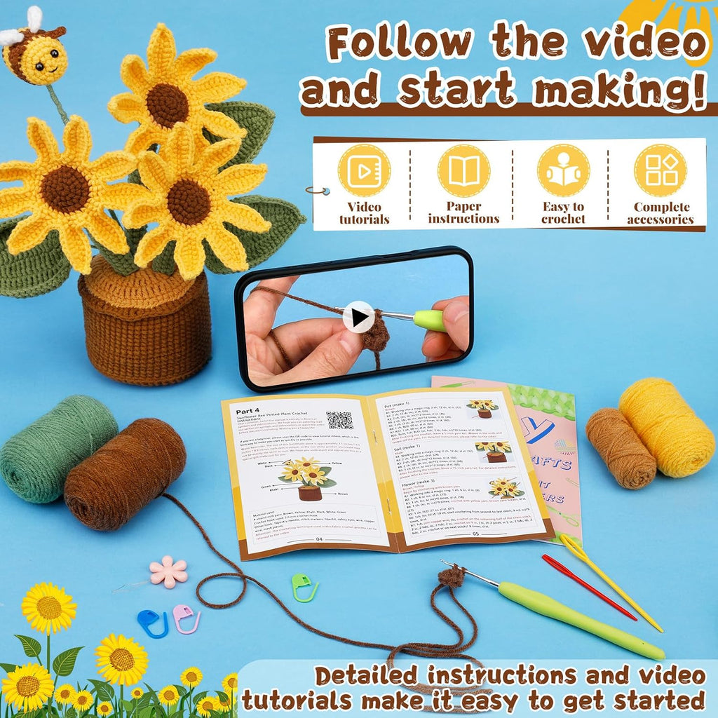 LUNARM Crochet Kits, Crochet Kit for Beginners Adults Sunflower