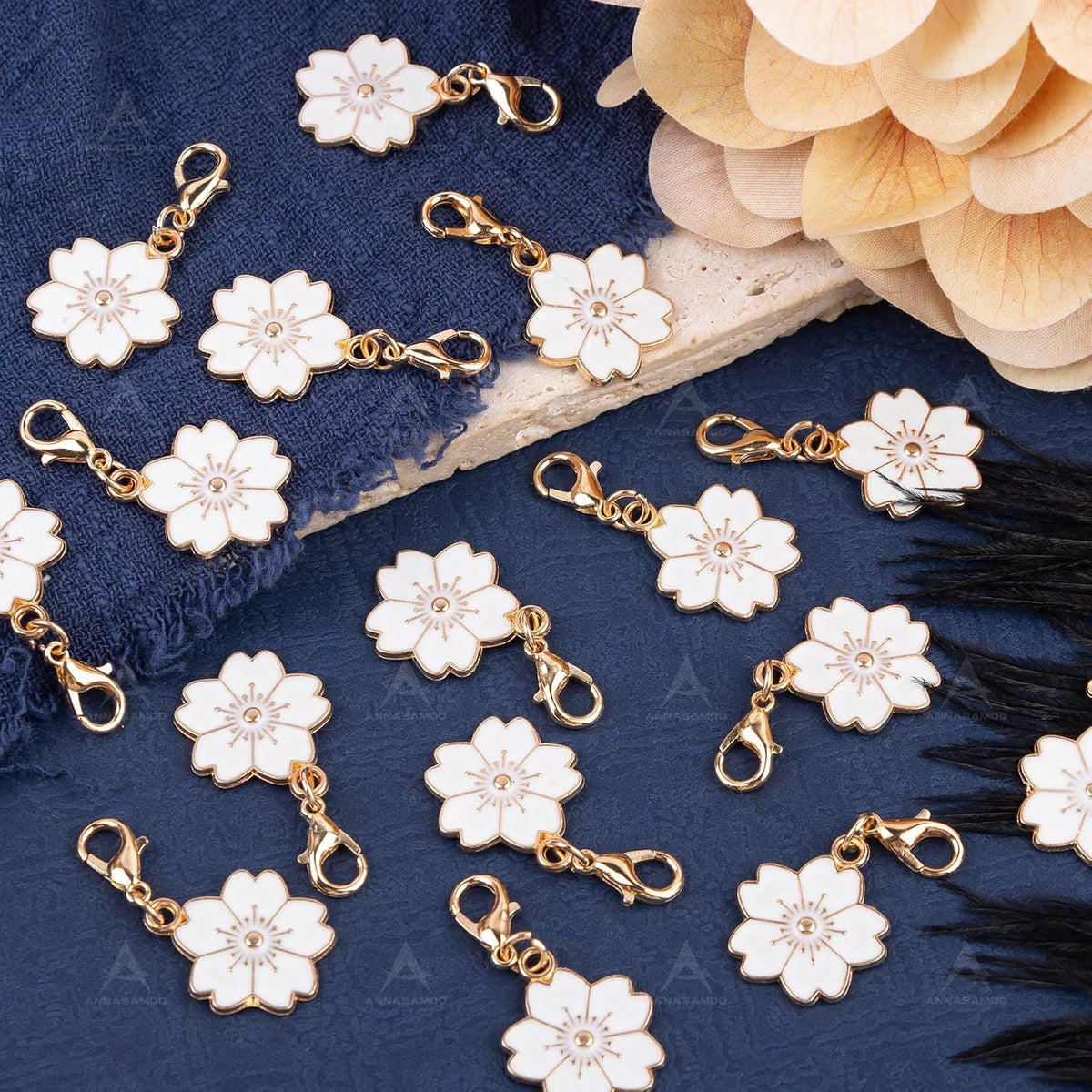 ANNASAMDO, 50 Pack Flower Crochet Stitch Markers Cherry Blossom Charms