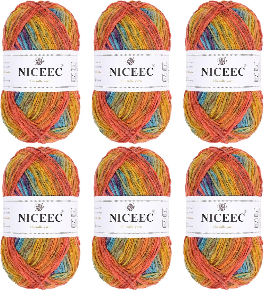 NICEEC 6 Skeins Velvet Chenille Yarn 6 x220m