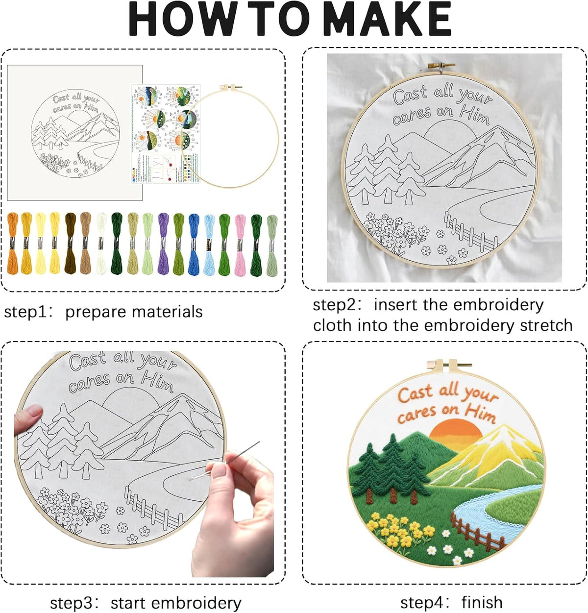 INFUNLY 6 Sets Landscape Embroidery Kit for Beginner Sun Scenery