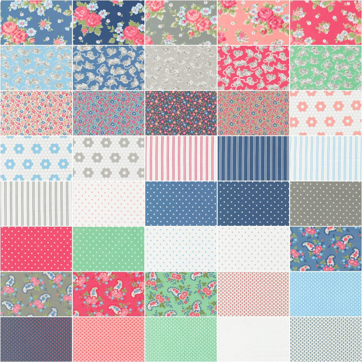 A Cat Named Stitch Charm Pack by Camille Roskelley 5” Precut Fabric