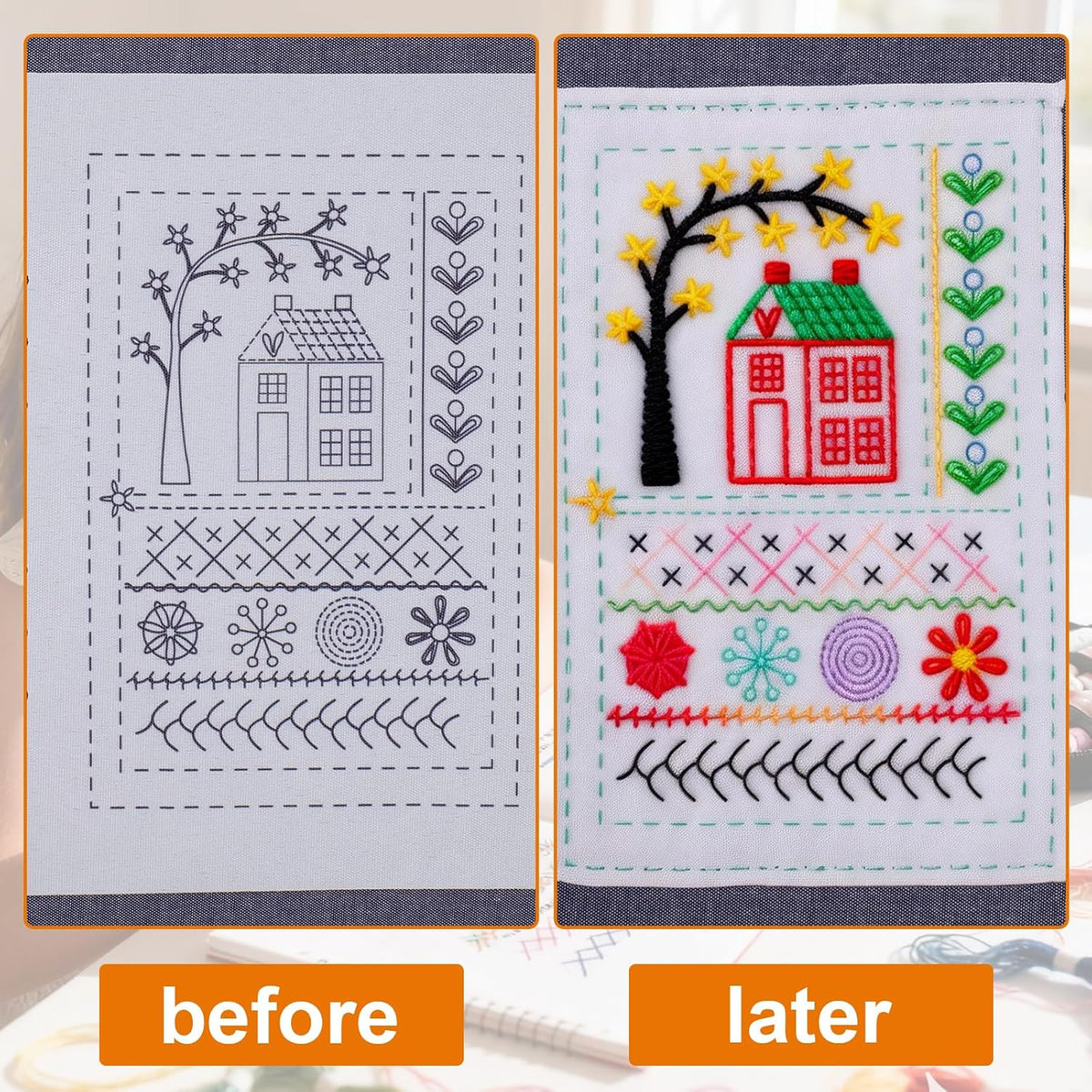 Udihch 86 PCS Embroidery Stitch Book Kit, Beginner Kit with 6 Inch