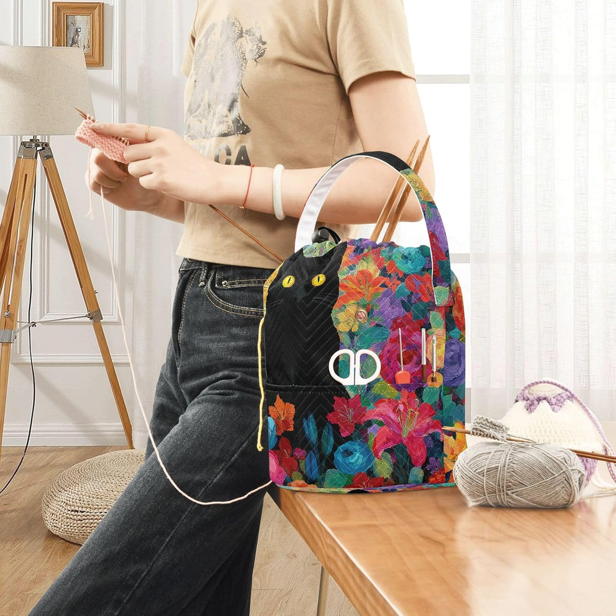 ElliTarr Crochet Bag Yarn Bag with Handle Portable Knitting Project