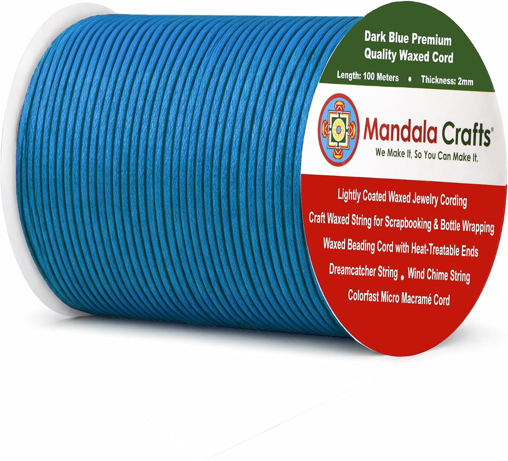 Mandala Crafts 2mm Dark Blue Waxed Cord, Jewelry Making, 109 Yard