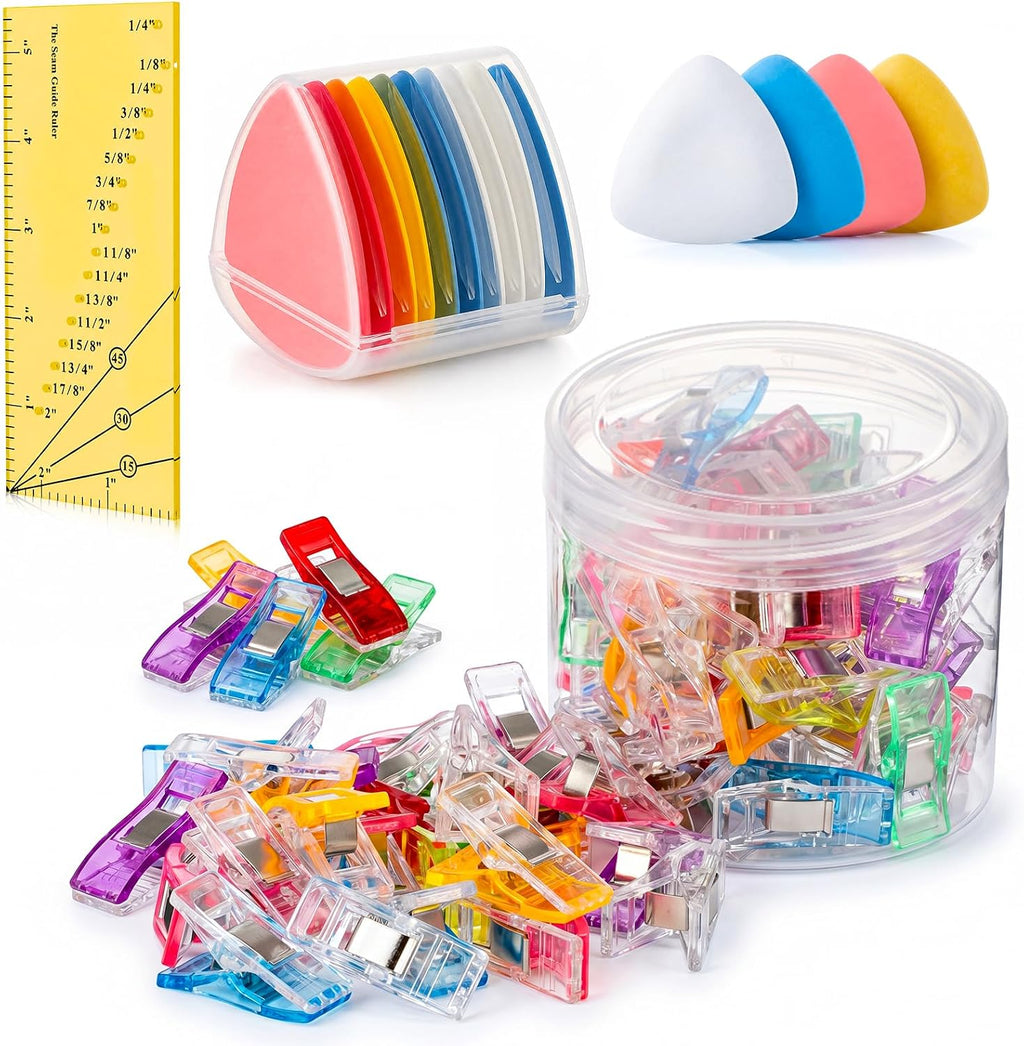 ElaraBerry 10 Pcs Sewing Chalk with 50 Pcs Fabric Clips 1 Seam Guide