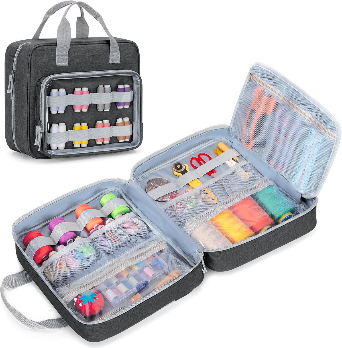 LUXJA Sewing Storage Organizer with Folio Open Design, Gray