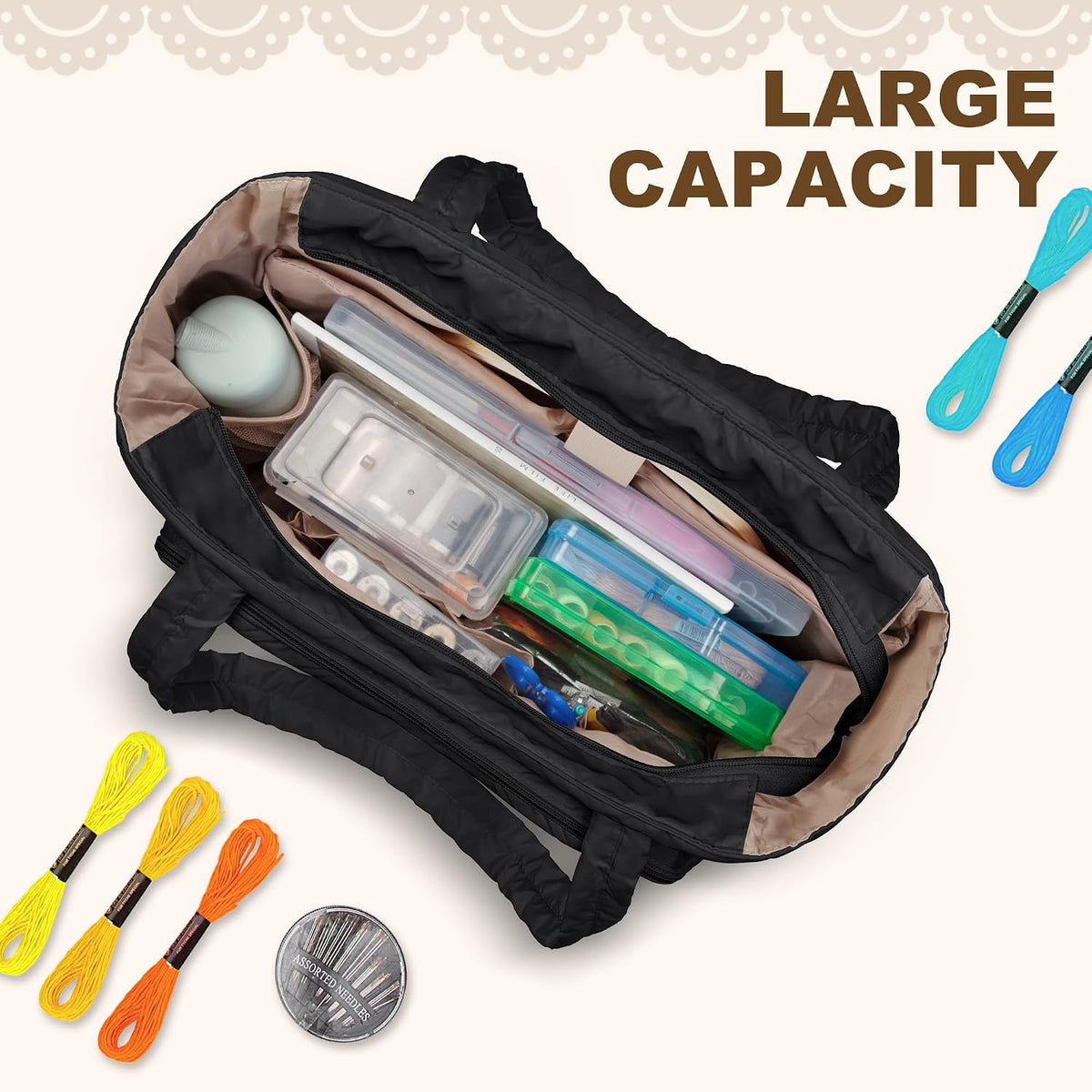 YARWO Puffy Embroidery Project Bag, Quilted Needlepoint Kit Storage