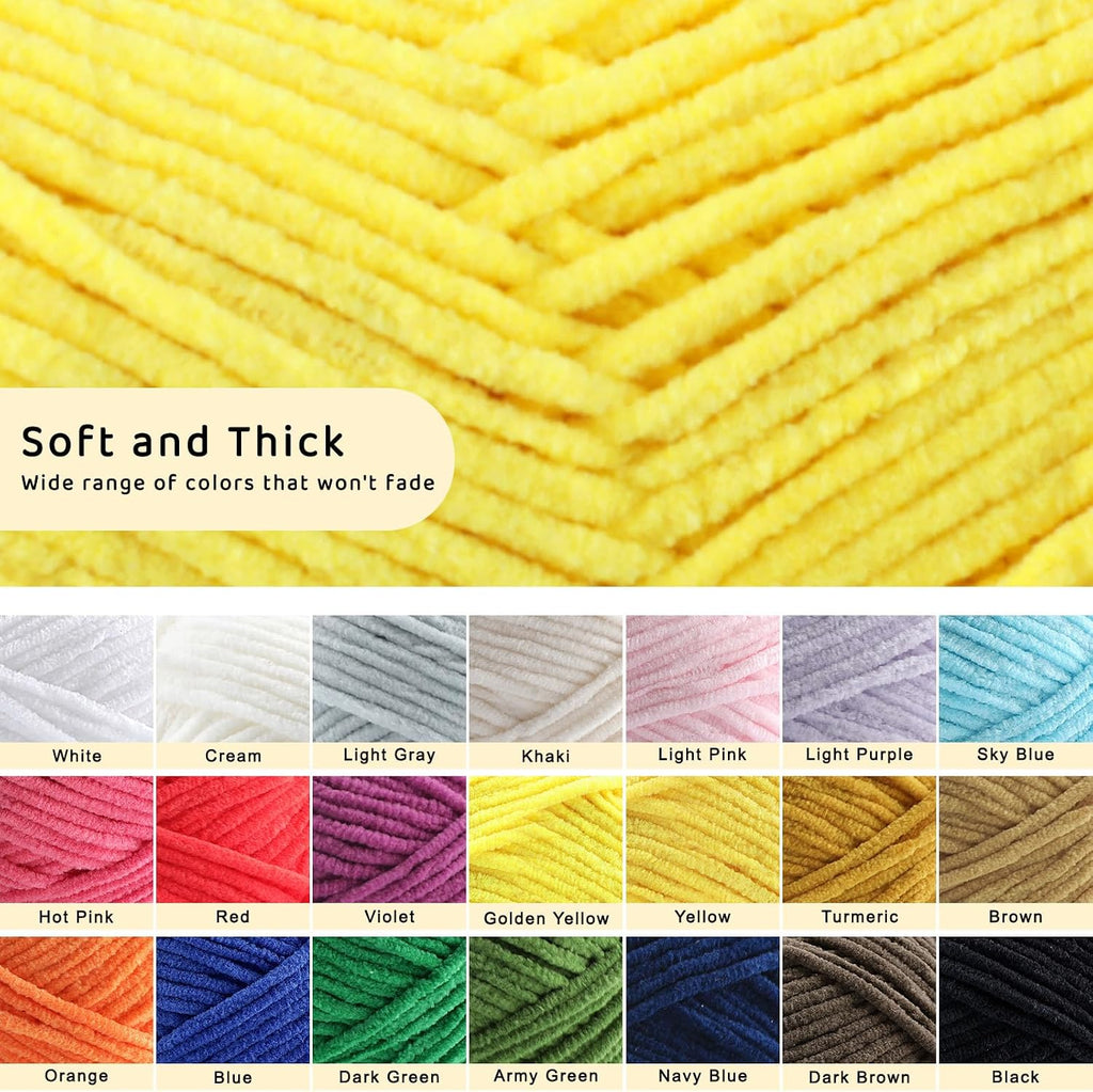 Skinny Chenille Yarn for Crocheting, #2 Blue Thin Baby Blanket Plush