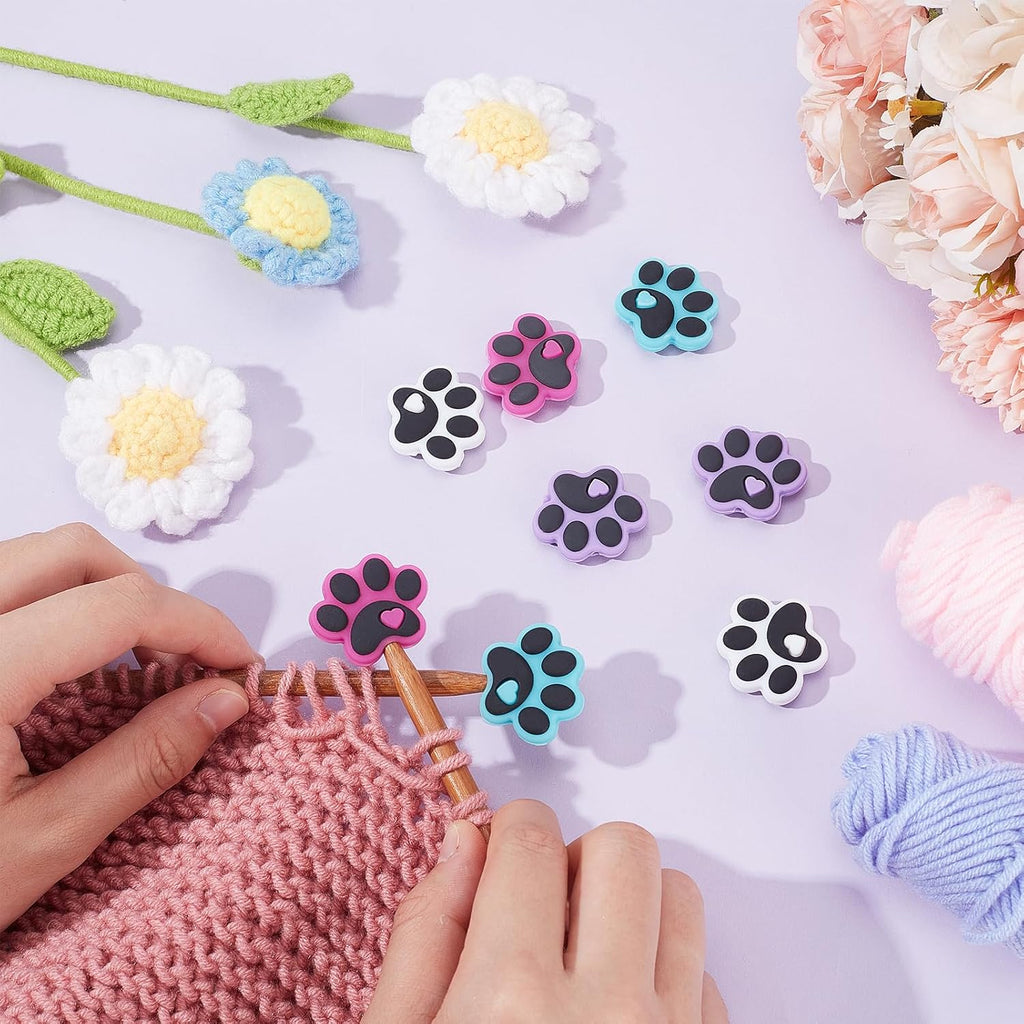 NICENEEDED 8 Pcs Knitting Needle Point Protectors, Dog Paw Knitting