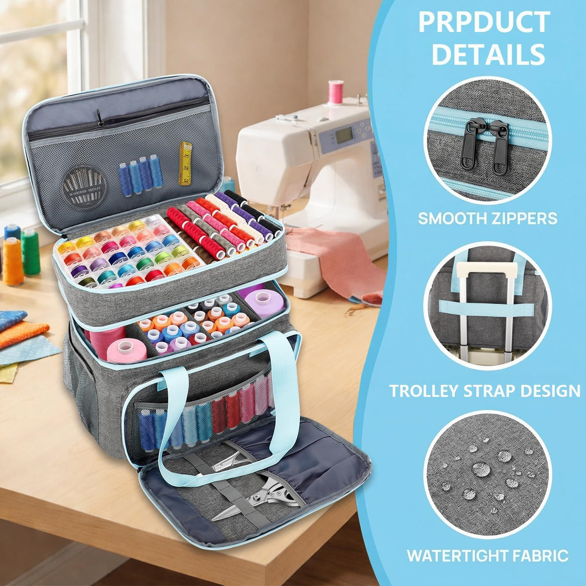 Sewing Supplies Organizer, Double-Layer Storage Bag with Detachable