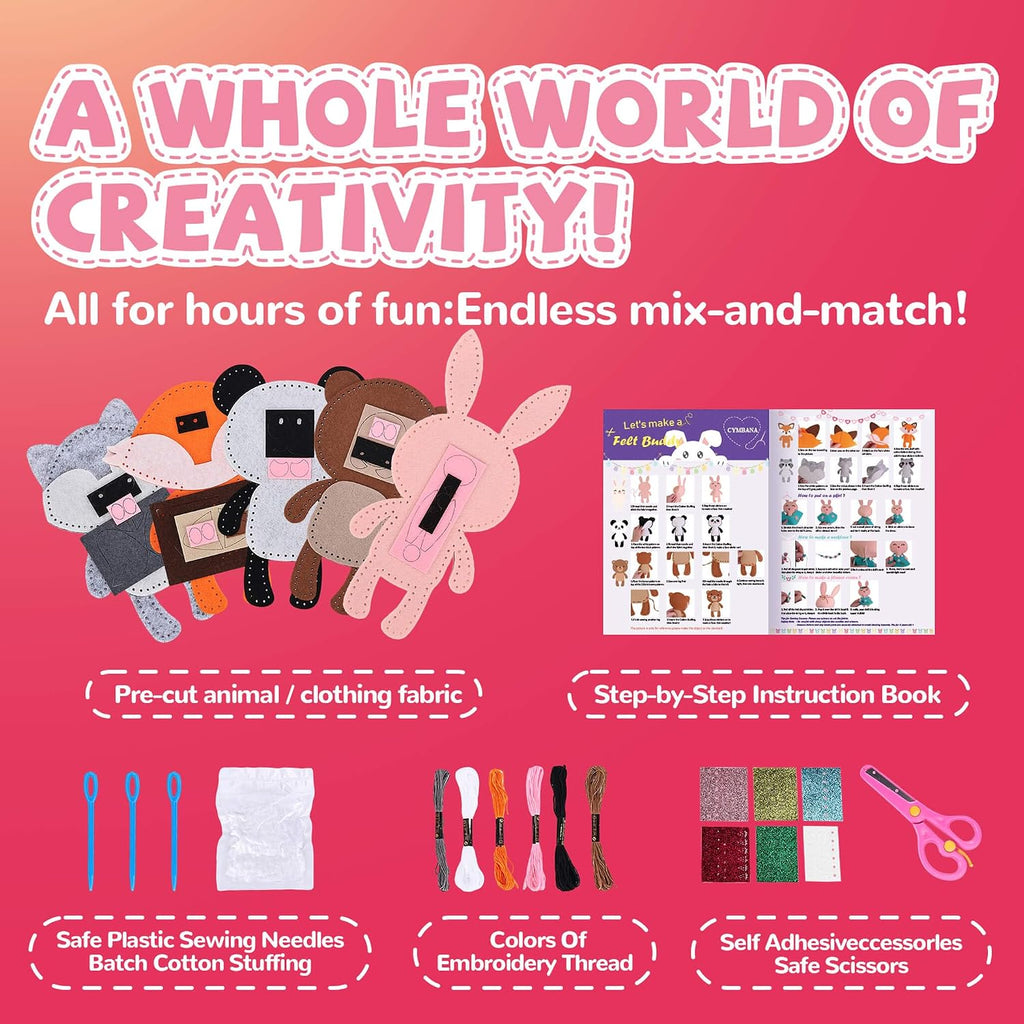 Cymbana Sewing Kit for Kids, Make a Friend 5 Felt Kids Sewing Crafts