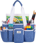 JJRING Foldable Craft Organizer Tote With Zipper & Divider, Blue