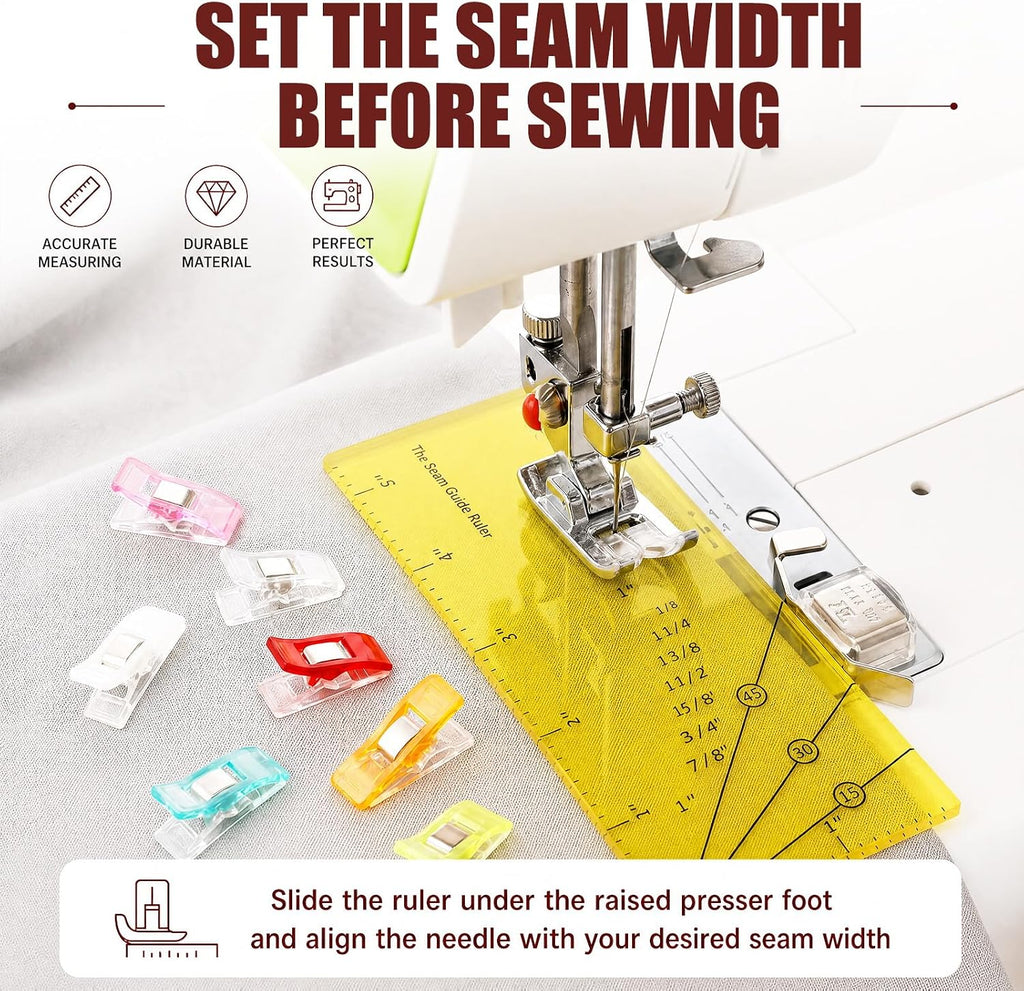 ElaraBerry 10 Pcs Sewing Chalk with 50 Pcs Fabric Clips 1 Seam Guide