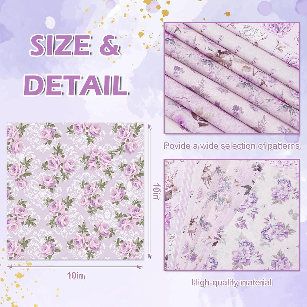 JarThenaAMCS 60 Pcs Purple Flower Fabric Squares 10 x 10 Inch Spring