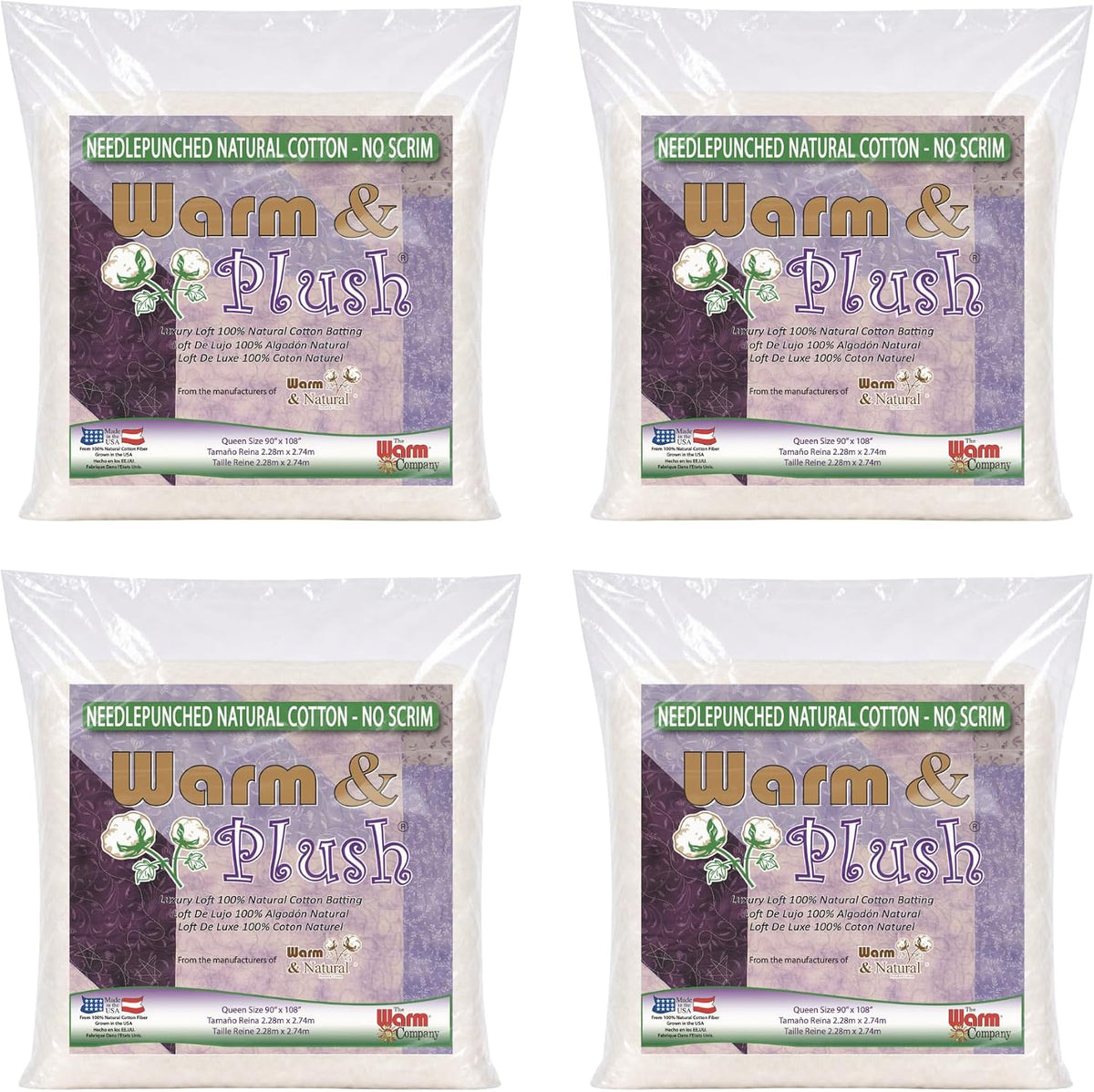 The Warm Company - Warm & Plush Cotton Batting – 4-Pack Queen Size