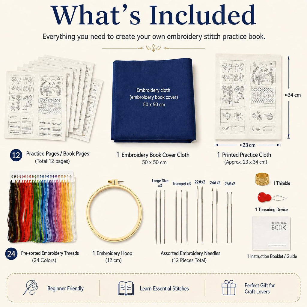 Zhenqing Embroidery Stitch Kit for Beginners, Stitch Practice Sampler