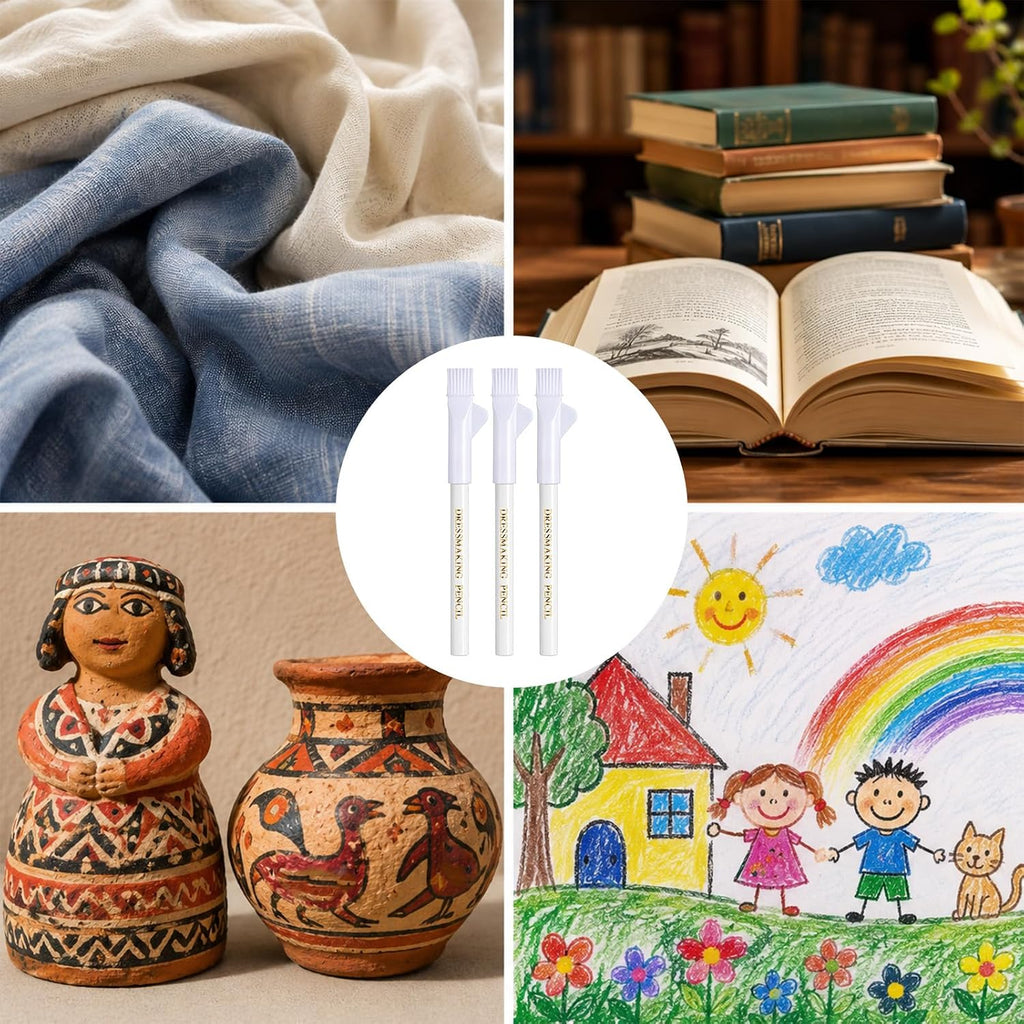 6 Pcs Fabric Pencils, Water Soluble Sewing Pencil for Fabric, White