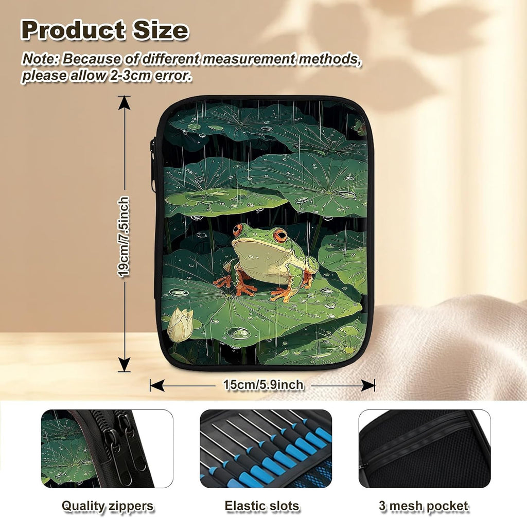 Gmeyutqy Crochet Hook Case, Lotus Leaf Frog Portable Zipper Storage
